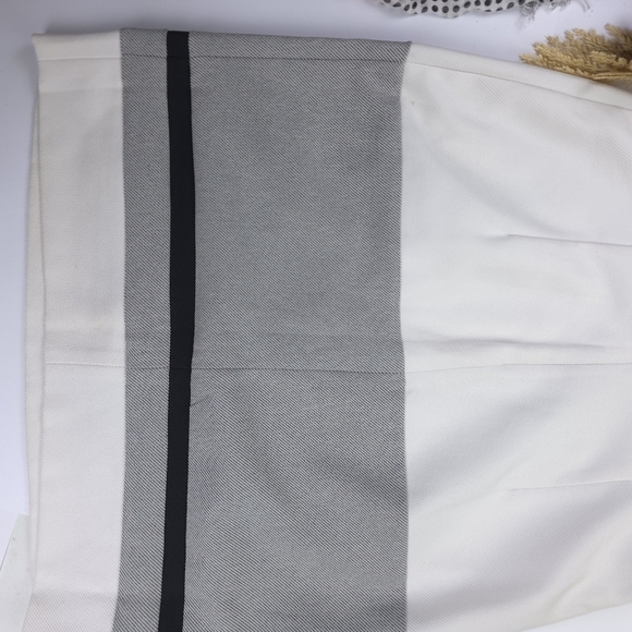 Sandra Darren Elegant Off White and Gray Striped Dress Sz 10 - Picture 11 of 12